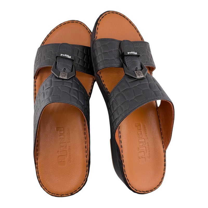 AJYAD Handmade Arabic Sandals For Men | Outdoor Mens Slippers | Everyday Flip Flops Open Toe | Arabic Genuine Shamwa Leather | New Design | Tan Footbed | Comfortable & LightWeight - Image 2